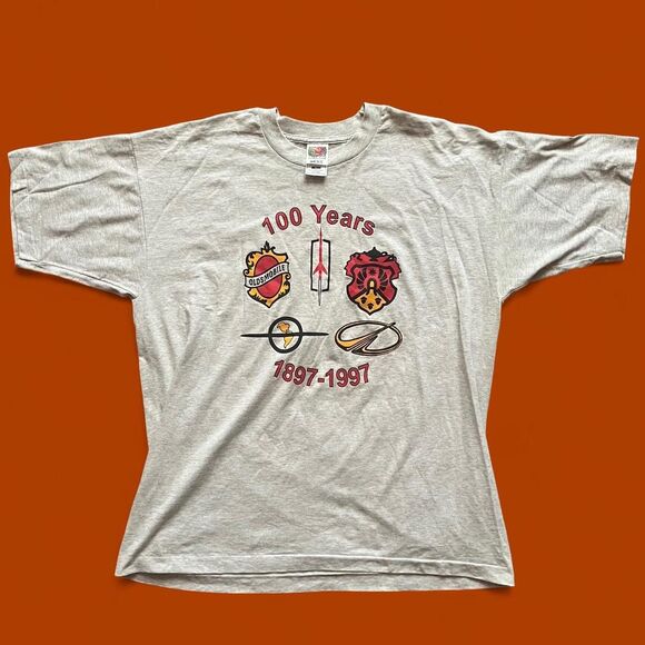 Vintage Oldsmobile 1997, 100 Year Anniversary Grey Cotton Blend T-Shirt. XL. - Picture 1 of 4